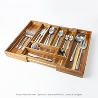 Organisateur de tiroir à couverts en bois d'acacia extensible et réglable Natural House