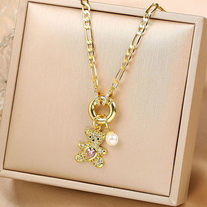 Colliers à la mode avec pendentif ours en peluche en forme <span class=keywords><strong>de</strong></span> cœur, plaqué or, zircon cubique coloré, chaîne animale mignonne - Product Image 4