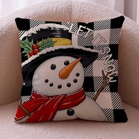 Housses de coussin de Noël, motifs bonhomme de neige, sapin de Noël, imprimé à carreaux, noir, rouge, blanc, style vintage, plusieurs designs