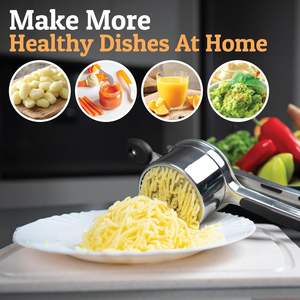 Presse-purée manuel à poignée ergonomique en acier inoxydable robuste avec 3 disques interchangeables pour légumes et ail - Product Image 4