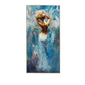 Quadro Astratto con Figura Femminile Blu, Dipinto a Olio su Tela, Poster e Stampe per Arredamento Soggiorno - Product Image 1