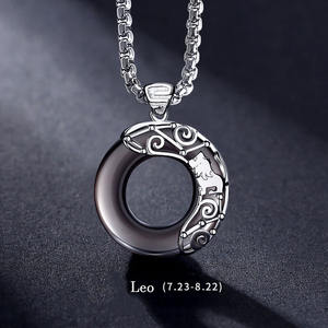 Collane con ciondolo in pietra naturale di <span class=keywords><strong>ossidiana</strong></span> <span class=keywords><strong>nera</strong></span> di nuovo arrivo S925 collana con <span class=keywords><strong>segno</strong></span> <span class=keywords><strong>zodiacale</strong></span> in argento per gioielli da uomo - Product Image 2