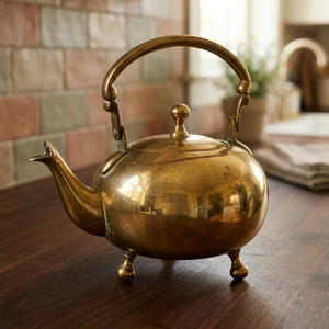 Tetera de latón vintage con tapa y asa metálica - Product Image 4