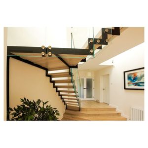 <span class=keywords><strong>Escalier</strong></span> <span class=keywords><strong>en</strong></span> acier Prima, modèle le plus récent, avec marches flottantes <span class=keywords><strong>en</strong></span> chêne, éclairage LED, garde-corps <span class=keywords><strong>en</strong></span> verre trempé transparent et balustrade <span class=keywords><strong>en</strong></span> acier inoxydable. - Product Image 3