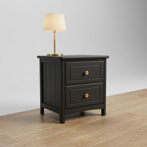 Classic Elegant Black 2-Drawer Nightstand - Sturdy Radiata Wood & MDF <b>End</b> <b>Table</b> & Side <b>Table</b> for Bedroom & Living Room - Product Image 1