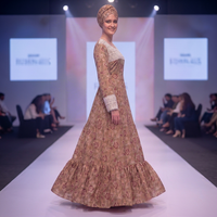 Robe longue de luxe en dentelle à imprimé floral, légère et respirante, pour femme, avec manches longues bouffantes, en rayonne, style ethnique, écologique