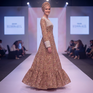 Robe longue de luxe en dentelle à imprimé floral, légère et respirante, pour femme, avec manches longues bouffantes, en rayonne, style ethnique, écologique - Product Image 3