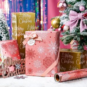 Christmas Wrapping <b>Paper</b> Holiday Wrapping <b>Paper</b> Pink and gold double-sided snowflake <b>pattern</b> wrapping <b>paper</b> - Product Image 1