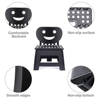 Tabouret pliant avec dossier de 9 pouces, banc pliant portable en plastique épaissi avec dossier motif Smiley de dessin animé pour le voyage