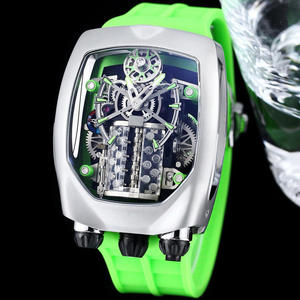 Montre automatique mécanique sportive de haute qualité, magnifique, brillante, lumineuse, à cadran ajouré, bracelet en caoutchouc, résistante à l'eau - Product Image 4