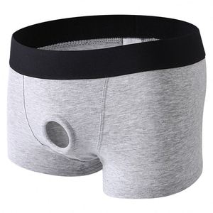 Caleçons boxers respirants en coton tricoté taille basse pour hommes, motif uni, avec dispositif de retardement, jouets sexuels portables, sous-vêtements unisexes respirants - Product Image 4