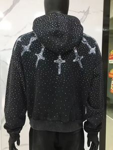 <span class=keywords><strong>Felpa</strong></span> con cappuccio personalizzata con <span class=keywords><strong>zip</strong></span>, lavaggio acido, strass, in pile, vintage, oversize, streetwear, cropped, pesante, da <span class=keywords><strong>uomo</strong></span> - Product Image 4