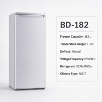 Congélateur vertical commercial pour aliments surgelés, 182 L, porte simple, 7 tiroirs, dégivrage manuel, refroidissement R134a R600a