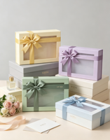 Boîte cadeau rectangulaire en carton avec fermeture magnétique à nœud ruban, matériaux recyclés, impression quadricolore personnalisée, boîte de fête