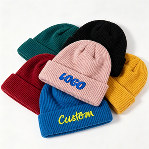Custom Embroidery Logo Classic Men Women Acrylic Knit Cuffed Beanie Cap Warm Winter Ribbed Knit Watch <strong>Hat</strong> - Product Image 1