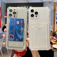 Coque de téléphone transparente en silicone TPU antichoc avec poche pour cartes et support, prix usine, compatible iPhone 17/16/15/14/13/12/11/XS Max/8 Plus, durable