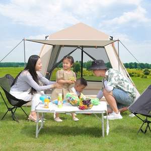 Tente pliante portable d'extérieur 210x200x140cm, monocouche, 4-5 personnes, avec espace de vie et de couchage pour le camping, les pique-niques et les voyages en voiture - Product Image 2