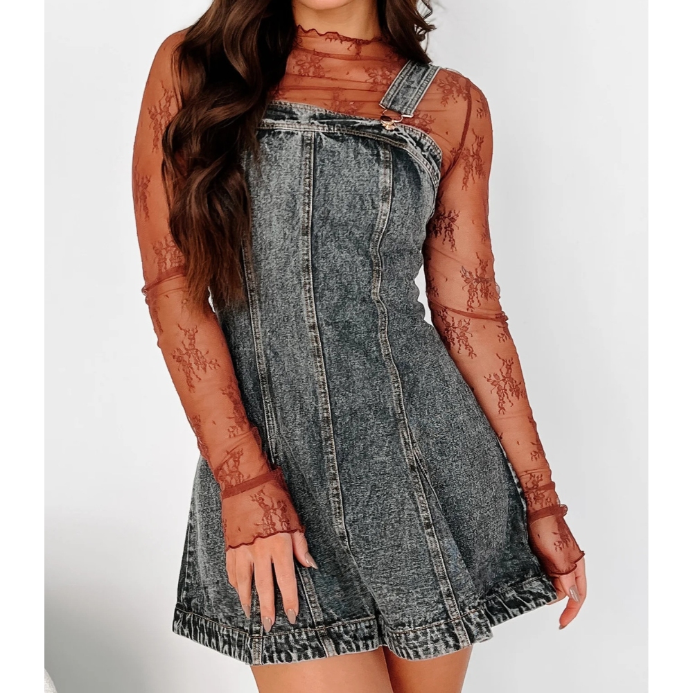 denim dress lace undershirt The prettiest lace top with a denim dress