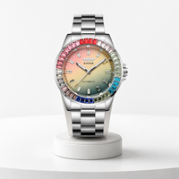 Montre automatique de luxe pour homme, mouvement Dandong, lunette arc-en-ciel brillante, cadran dégradé irisé, montre mécanique en acier inoxydable
