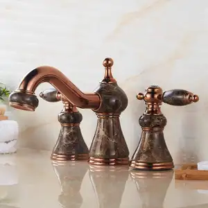 Baño de lujo Rose Gold Black Jade Faucet Series Grifo de lavabo de doble manija Grifo de agua