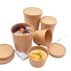 Baril à soupe en papier kraft à paroi simple épaissi, seau à porridge rond à emporter personnalisable avec logo imprimable et couvercle - Product Image 3