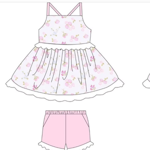 GSSO3303 RTS Conjunto de Ropa para Niña Pequeña con Estampado de Flores Rosas y Puntos, Venta al por Mayor, Manga Corta - Product Image 1