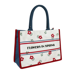 Sac fourre-tout personnalisé à motif floral – Toile structurée de créateur avec passepoil contrastant, haute qualité, prix de gros direct usine - Product Image 3