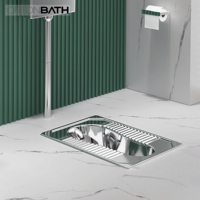 ORTONBATH Cuvette de toilettes à la turque commerciale moderne en acier inoxydable, économe en eau, avec bavette de siphon pour hôtels, prisons et gares