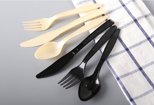 Hiện đại phân hủy sinh học <span class=keywords><strong>PS</strong></span> nhựa dùng một lần thiết lập dao kéo trắng đen <span class=keywords><strong>Flatware</strong></span> thuận tiện cho việc sử dụng nhựa - Product Image 3
