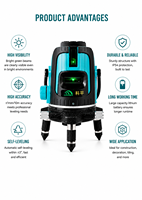 Niveau laser vert WUKI de qualité industrielle, 5 lignes croisées 3D à 360 degrés, super lumineux, faisceau laser rotatif 4D, auto-nivelant, 3 m