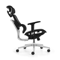 Chaise de bureau moderne multi-ajustable en acier et tissu maillé respirant, avec pédale de réglage de la hauteur et dossier inclinable