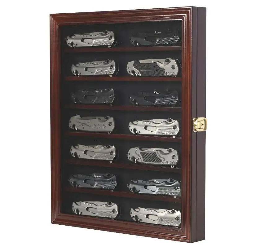 Faca Display Case Canivete Display Stand Militar Folding Knife Shadow Box Gabinete de parede com proteção UV Acrílico Bloqueável