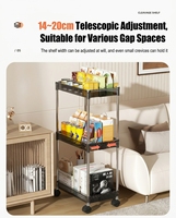 Chariot de rangement utilitaire à roulettes en acier inoxydable PET, léger, durable et réglable en hauteur, idéal pour fournitures de bureau et armoires