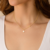 Collier pendentif croix latérale en or plaqué 14 carats avec perle d'eau douce Ouyin Jewelry, hypoallergénique, résistant à l'eau, cadeaux en gros