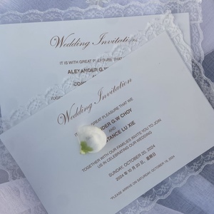 Tarjeta de Invitación de Boda de Encaje Vintage de Lujo, Juego de Invitaciones de Boda Hechas a Mano, Logotipo en Relieve con Lámina Dorada, Papel Offset - Product Image 3