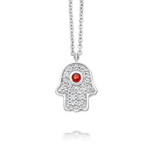 สร้อยคอจี้รูปมือฮัมซาประดับเพชรคิวบิกเซอร์โคเนียชุบทอง 14K สไตล์ทันสมัยสำหรับงานปาร์ตี้  สามารถเลือกสีได้  นำโชคสำหรับผู้หญิง - Product Image 5