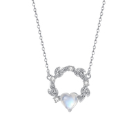 Collier Opla simple et coloré en argent sterling S925 avec chaîne en mousse verte en forme de couronne de cœurs, collier en pierre naturelle pour usage quotidien