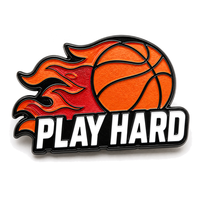 En gros, Pin's de revers en émail souple sur le thème du basketball, avec motifs 'SHOOT GAME PLAY HARD', 'Sports', 'Équipe', 'Cadeau', 'Souvenir', et broche en métal personnalisée