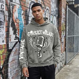 Sudadera con capucha para hombre, estilo vintage, lavado ácido, de algodón 100%, de gran gramaje, desgastada, oversize, para streetwear, proveedor mayorista de moda. - Product Image 1