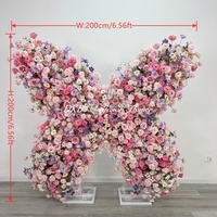 BPF063 Décoration de mariage et d'anniversaire haut de gamme personnalisée, mur de fleurs papillon 5D rose, arrangement de toile de fond florale grande taille 2*2m