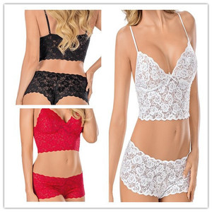 Ensemble sexy soutien-gorge et culotte en dentelle pour femme, lingerie rouge, ensemble camisole et culotte - Product Image 4
