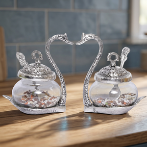 Pot à épices en métal en forme de cygne avec cuillère et couvercle, design vintage, récipient de stockage alimentaire hermétique pour la cuisine - Product Image 5