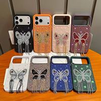 Étui de téléphone personnalisé de luxe pour banquet, avec pompon papillon et diamants, protection intégrale anti-chute