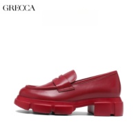 Mocassins à talons hauts en peau de mouton pour femmes, de haute qualité, confortables, tendance, couleur rouge brique, chaussures décontractées souples à enfiler
