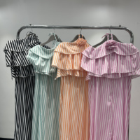 Nouvelle Robe d'été tendance pour femme, sexy, à épaules dénudées, en coton confortable, avec volants à la taille et motifs rayés et floraux, idéale pour les rendez-vous.