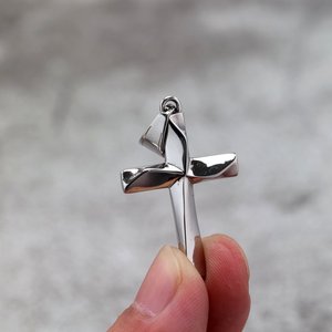 yunnique Stainless Steel <b>Cross</b> Pendant Unisex Fashionable Hollow Charm Necklace Gift Geometric Asymmetry Design - Product Image 2