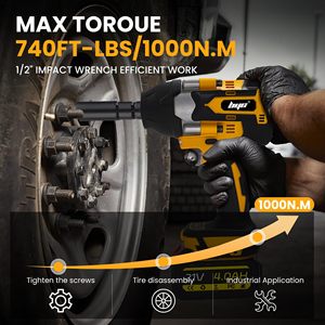 Llave de impacto inalámbrica de 21V con batería de iones de litio, sin escobillas, de 3/4 de pulgada, con torque de 1000 NM, alto torque para automóvil, hogar, bricolaje, muebles y automoción. - Product Image 2