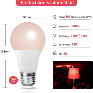 Bombilla LED Roja Real de 660nm con Certificación CE ROHS, Base A60 E26 <span class=keywords><strong>E27</strong></span>, <span class=keywords><strong>5W</strong></span>, para Dormir - Product Image 2