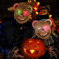 Masque d'Halloween Ours Lapin, Masque Pelucheux avec Oreilles, Masques Effrayants et Sanglants, Respirant, Plastique + Fil EL, Cosplay