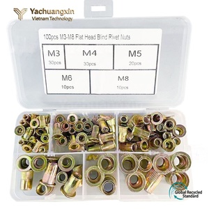 100pcs M3 M4 M5 M8 Flat Head Blind Rivet Nuts Zinc Plated Steel Assortment Set - Product Image 3